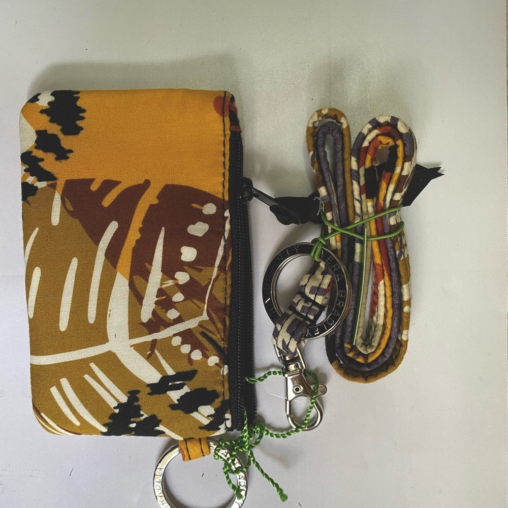 Vera Bradley zip id case lanyard painted feathers